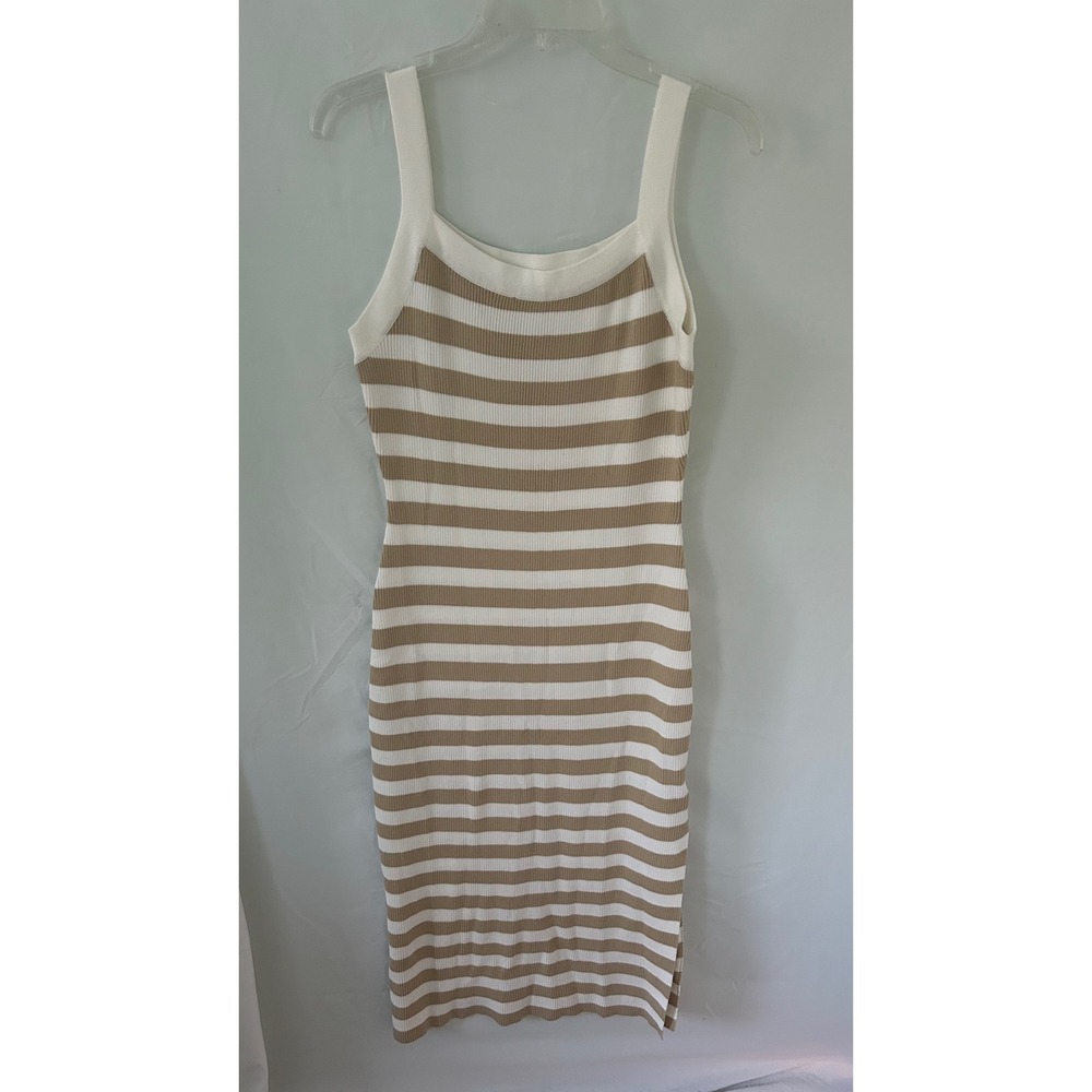 V FOR CITY Knit Stripe Midi Dress Tank‎ Style Beige White Size L